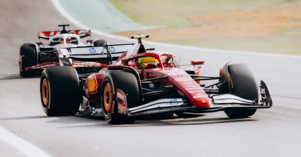 Thrilling Formula 1 race with Ferrari and McLaren at Interlagos, São Paulo.