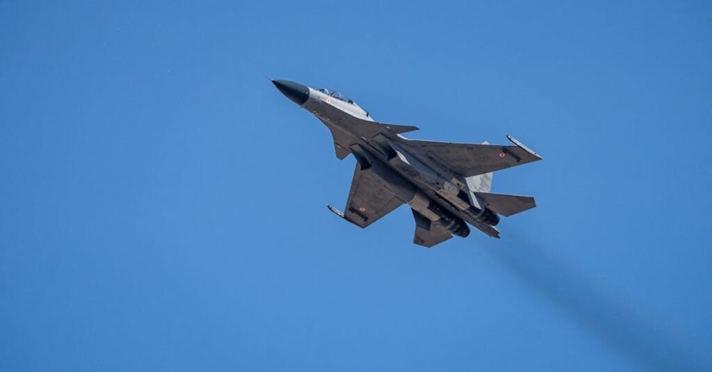 Captivating shot of a IAF Su-30 jet soaring in the clear blue sky during the Bangalore air show.